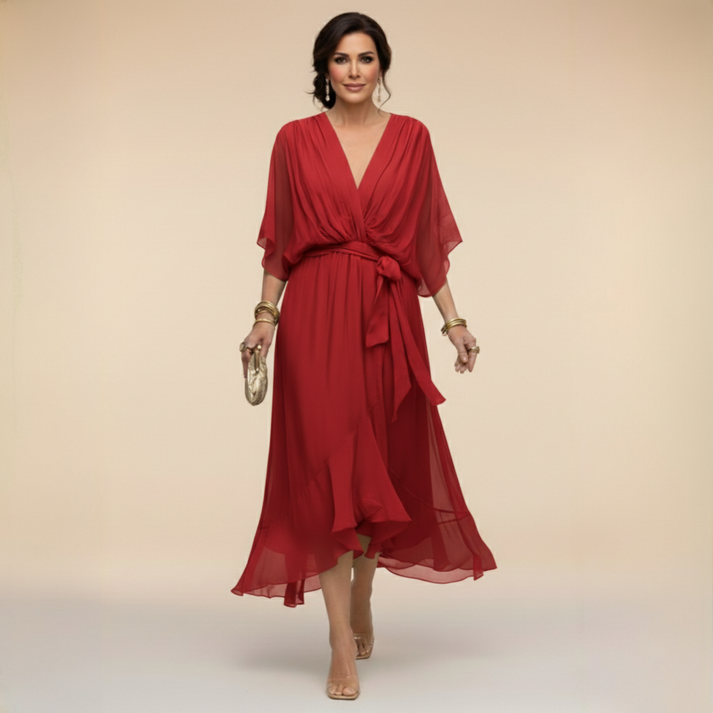 Harshani | Chiffon Wrap Midi Dress V Neck