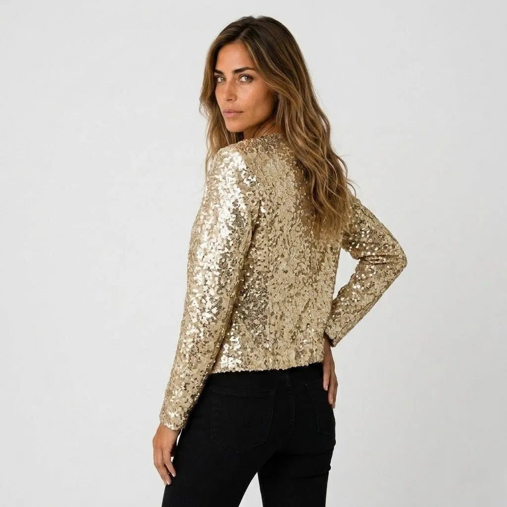 Amelia | Sequin Jacket with Open Front and Long Sleeves