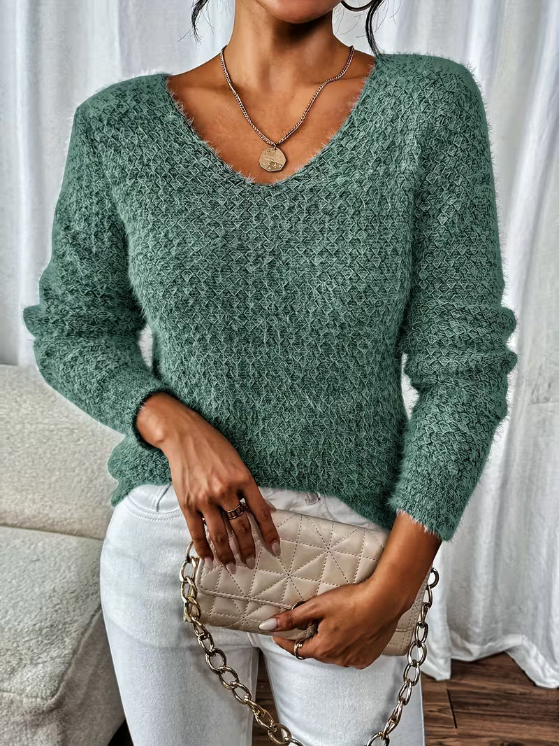 Aderah | V-Neck Textured Knit Jumper