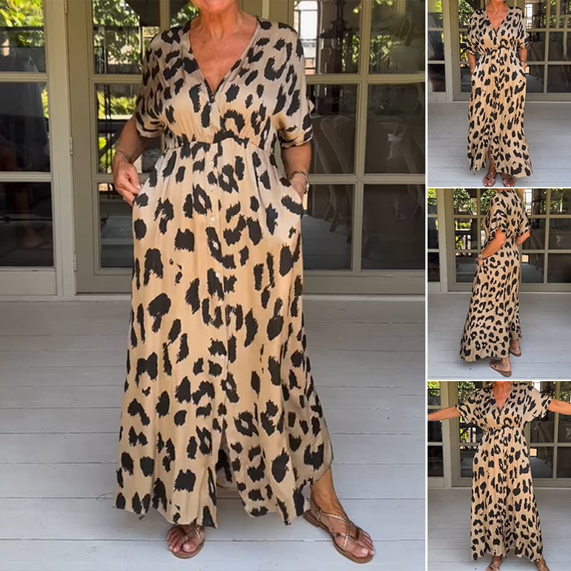Kawtar | Maxi Dress Animal Print V Neck