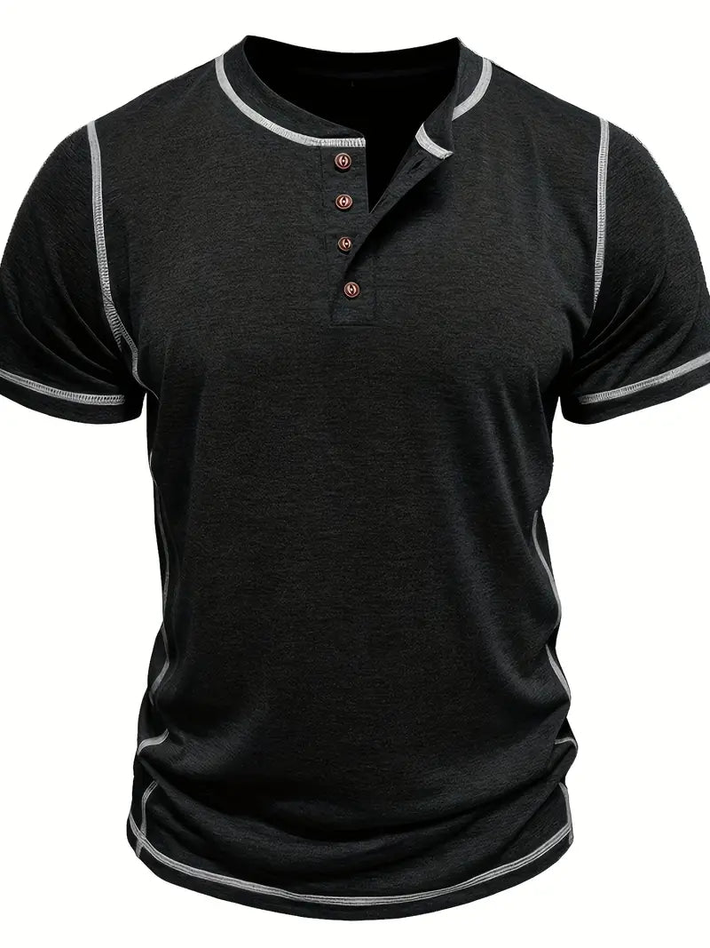 Orazio | Short Sleeve Henley Neck T-Shirt
