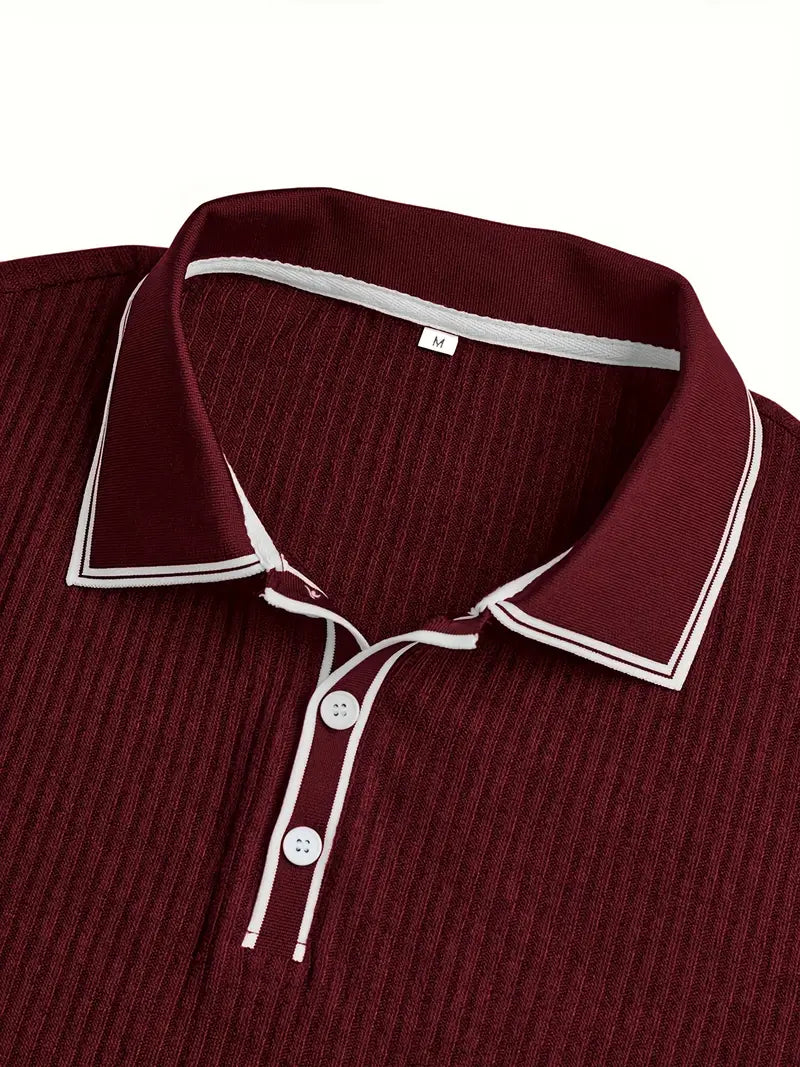 Orestis - Ribbed Short Sleeve Contrast Polo Shirt