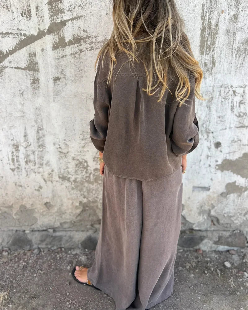Bogna| Two-Piece Set Button-Up Shirt Wide-Leg Trousers