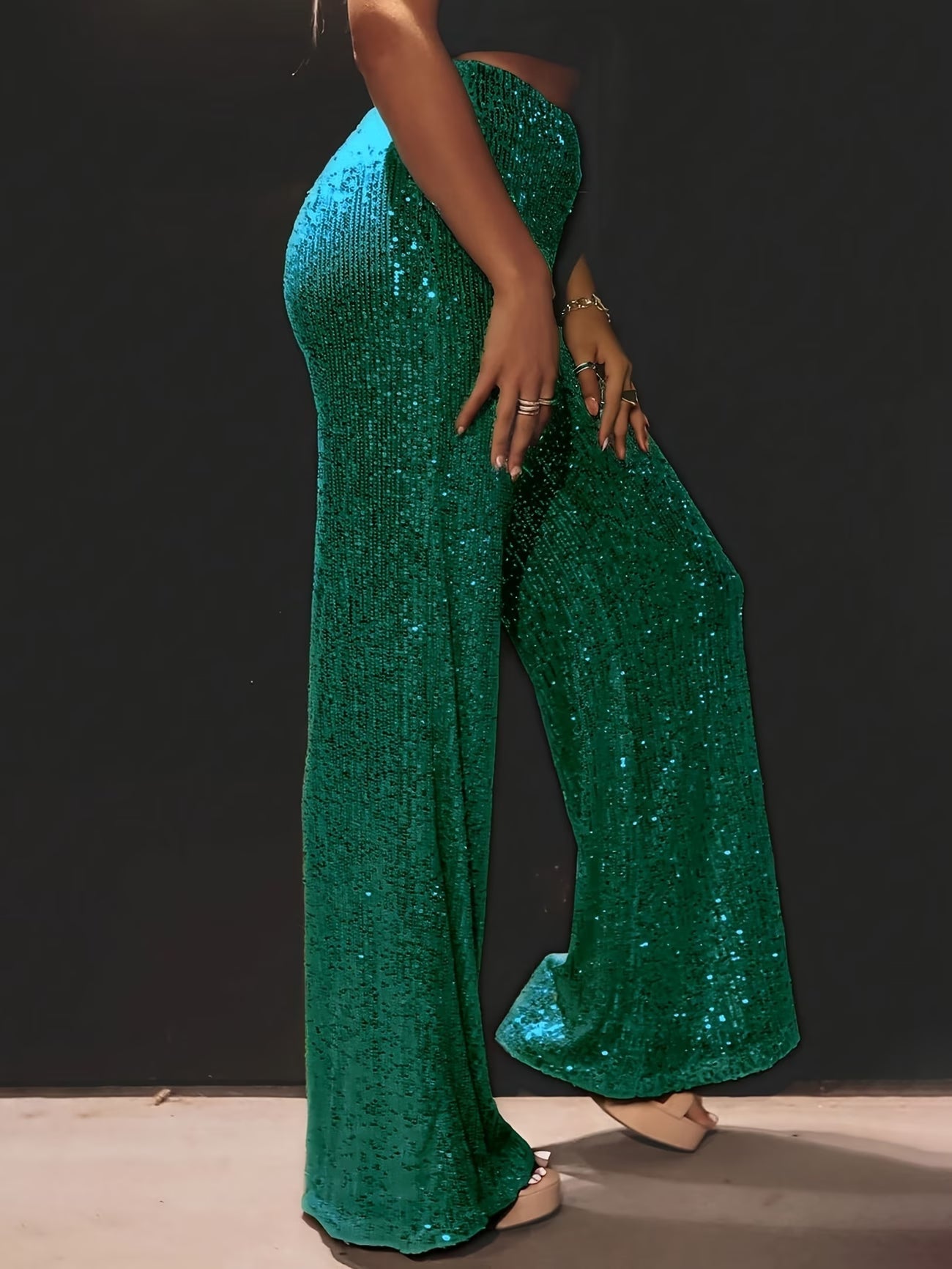 Tnora | Trousers Sequin Wide Leg High Waist
