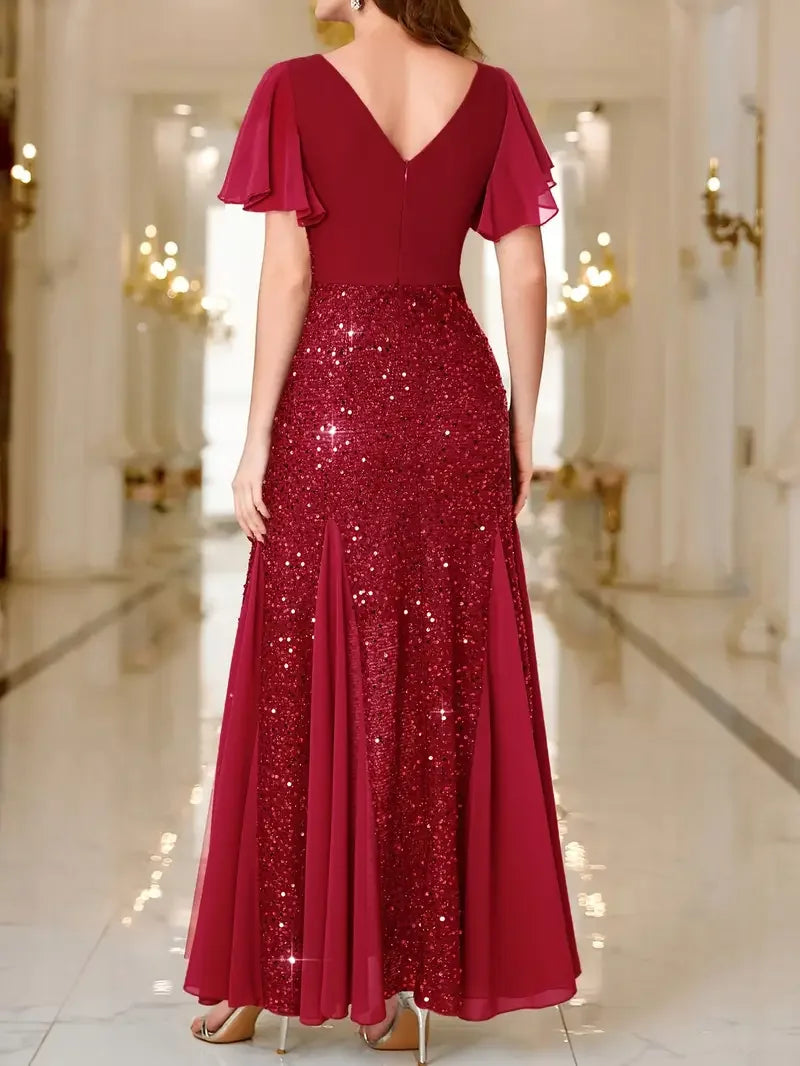 Hinrikka | Sequin Flutter Sleeve Maxi Dress