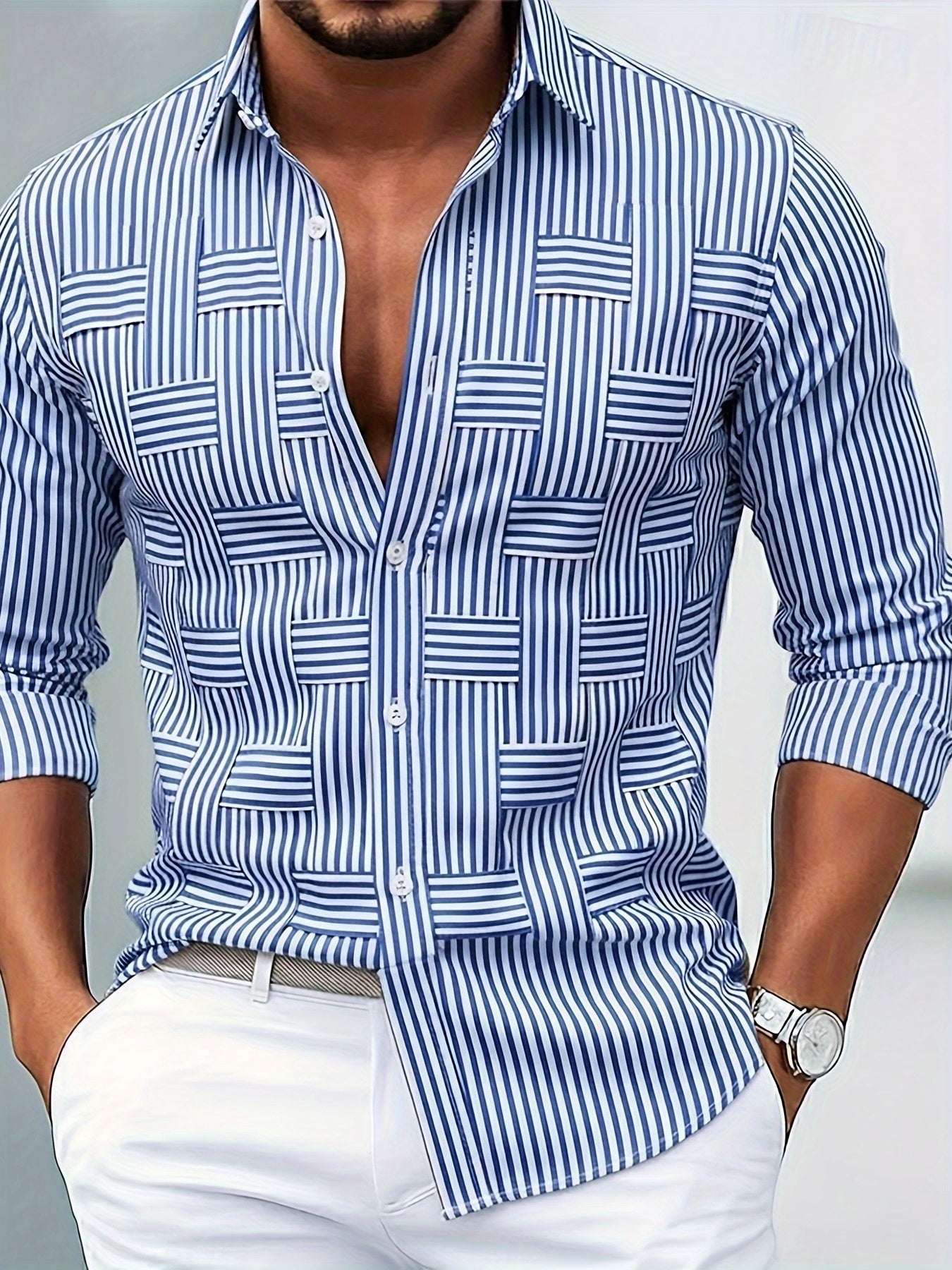 Emmerson | Shirt with Striped Patchwork Button Front