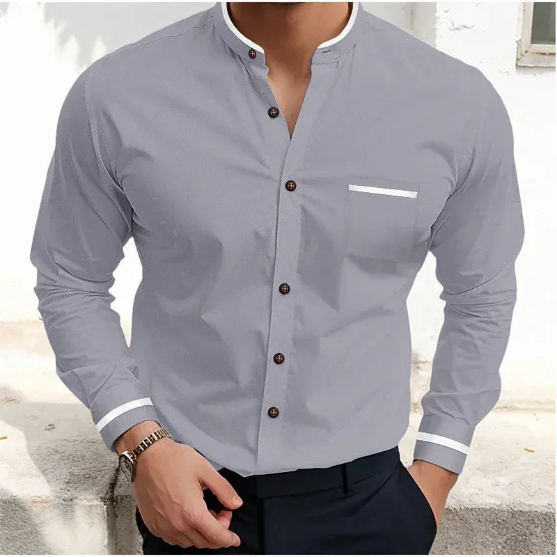 Askar | Long Sleeve Grandad Collar Shirt