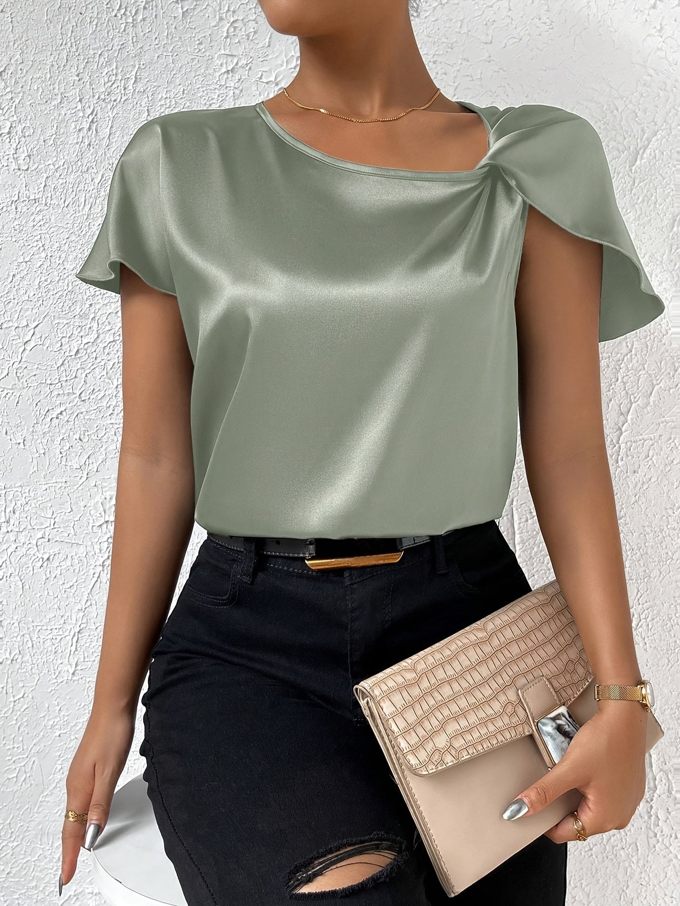 Loretta | Satin-Look Cape Sleeve Blouse