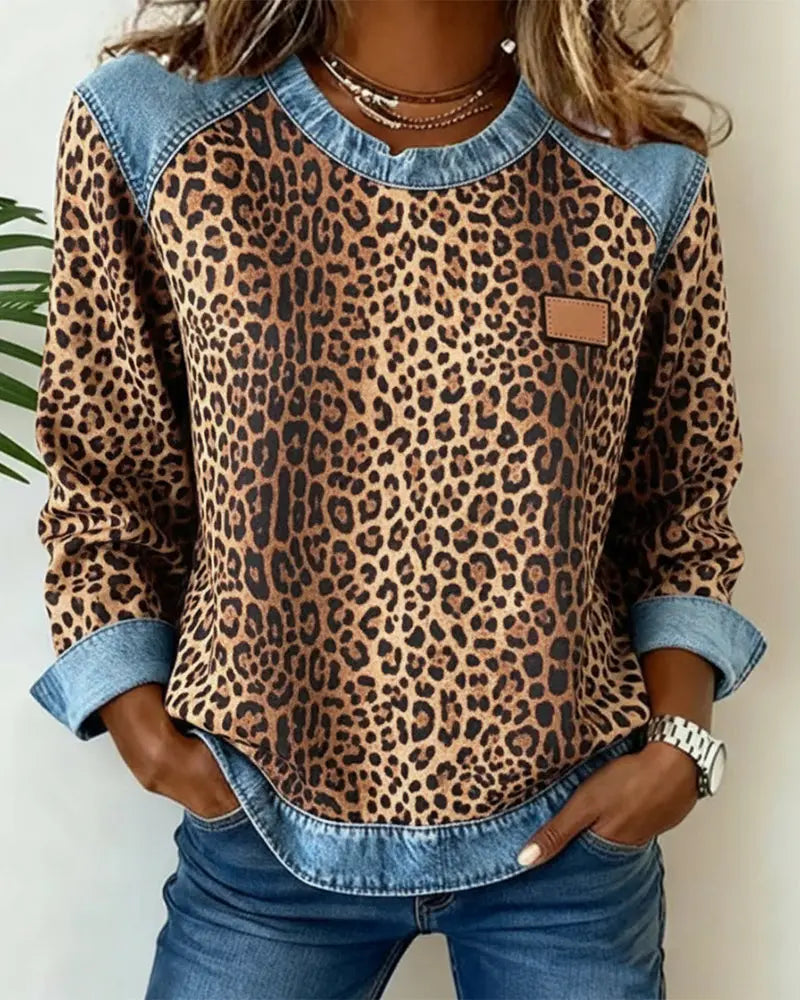 Krassimira - Long Sleeve Leopard Print Top