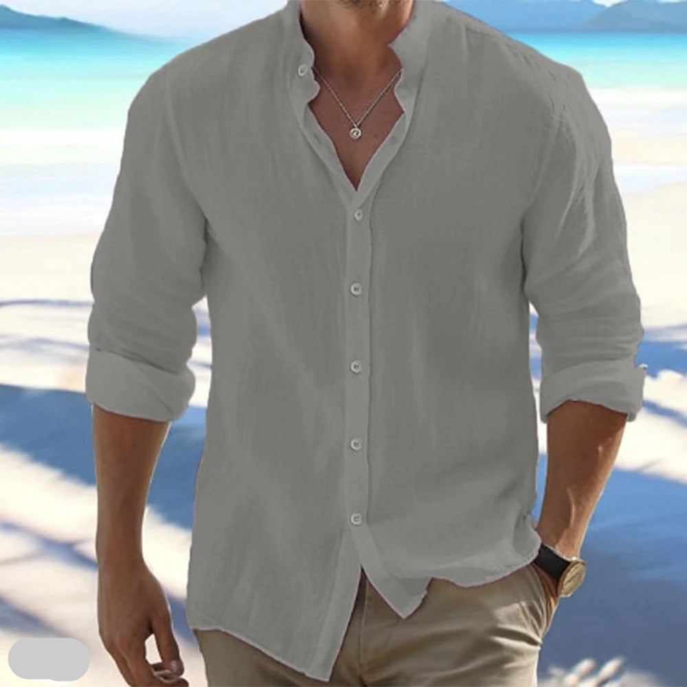 Macsen | Stand Collar Long Sleeve Casual Shirt