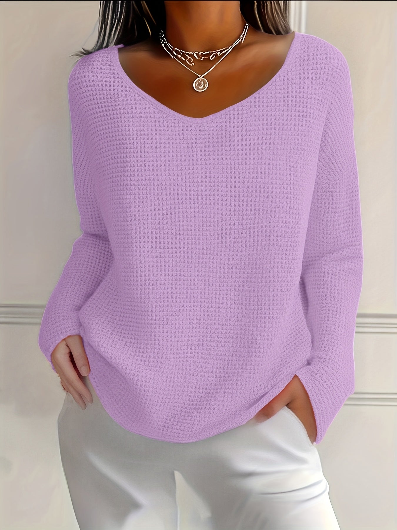 Imogurette | Waffle Long Sleeve V-Neck Shirt in Multiple Colours