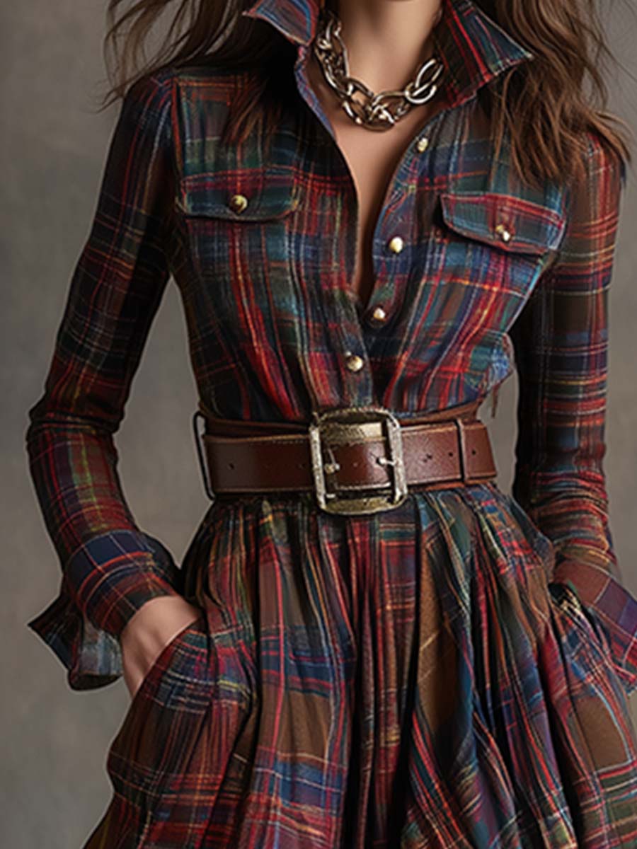 Hadasa | Checked Collared Button Front Maxi Dress
