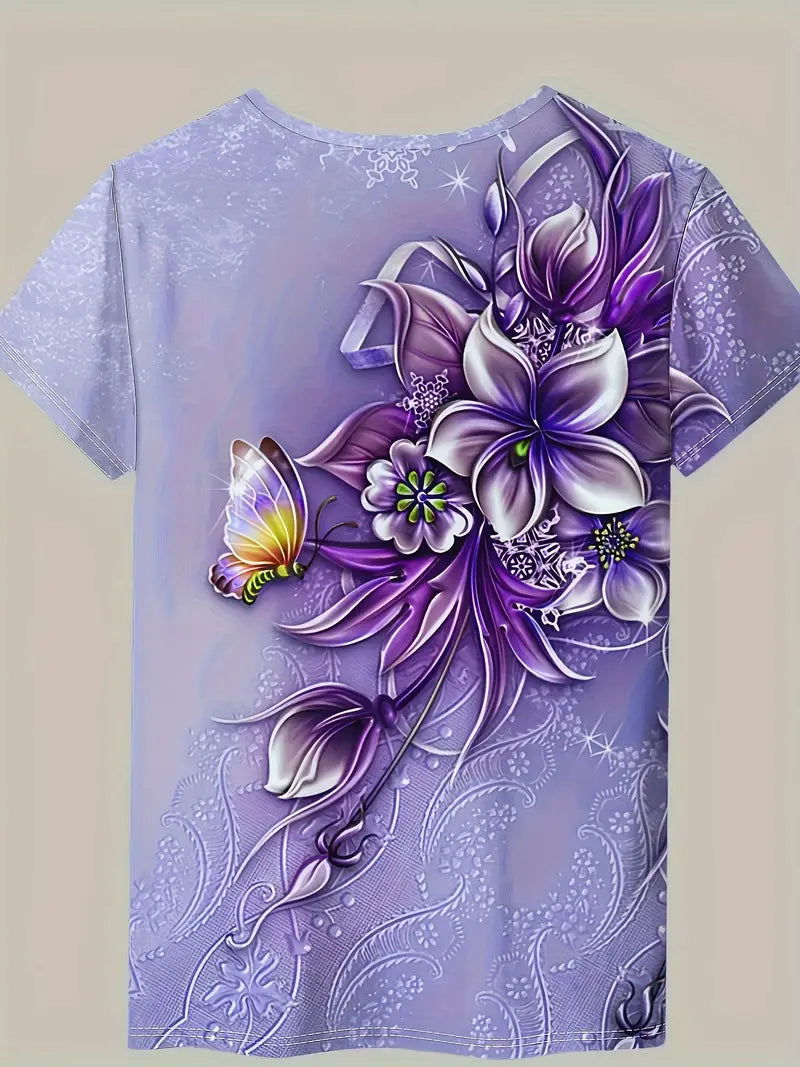 Carlisa | Floral Print Short Sleeve T Shirt