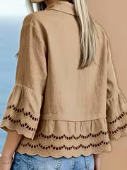 Solenn | Long Sleeve Lace Trim Button Blouse