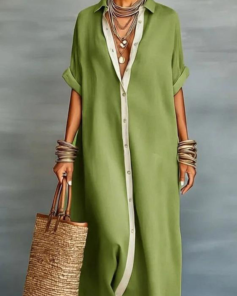 Nerena | Oversized Button Front Midi Shirt Dress