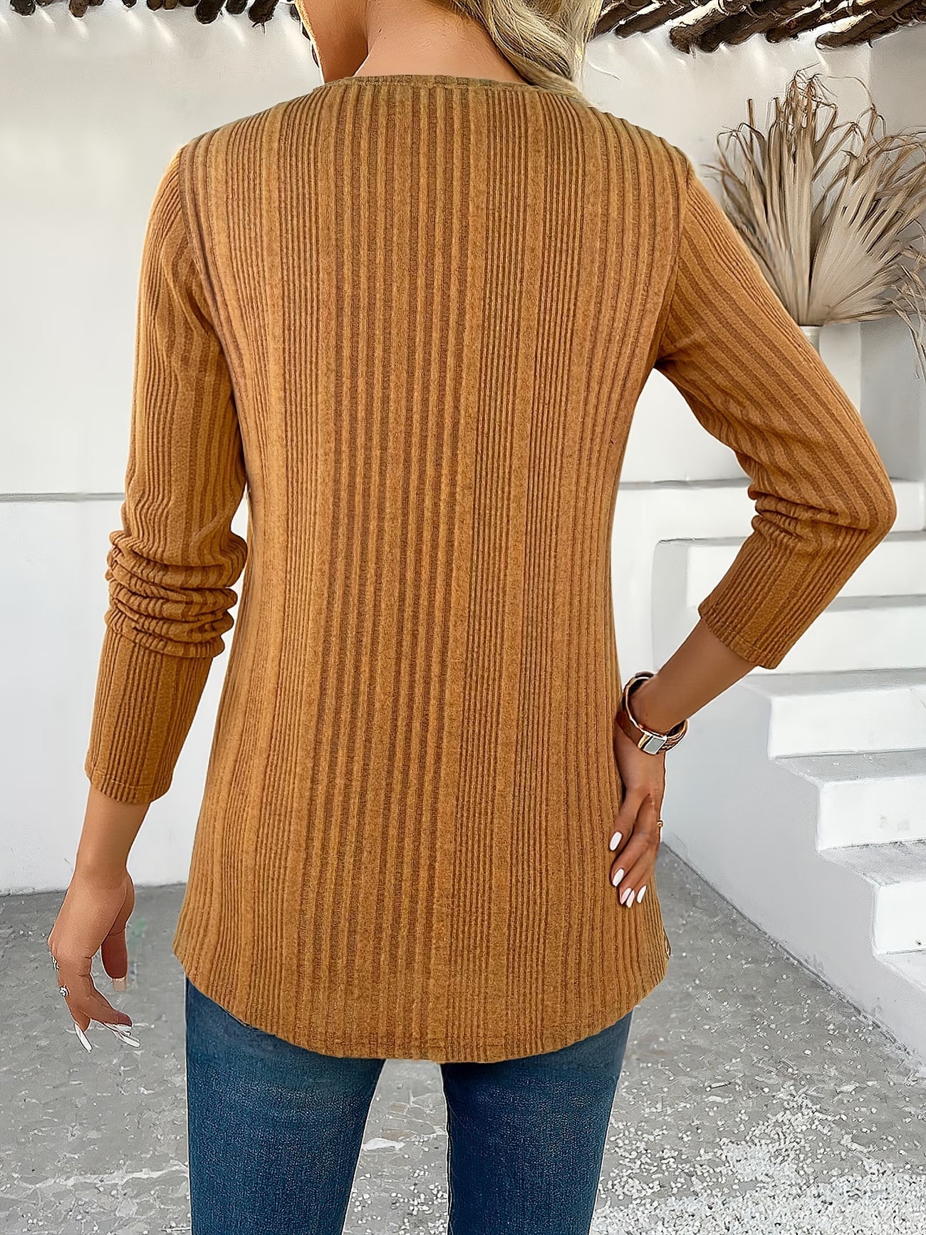 Lizeth | Ribbed Long Sleeve Printed Tunic