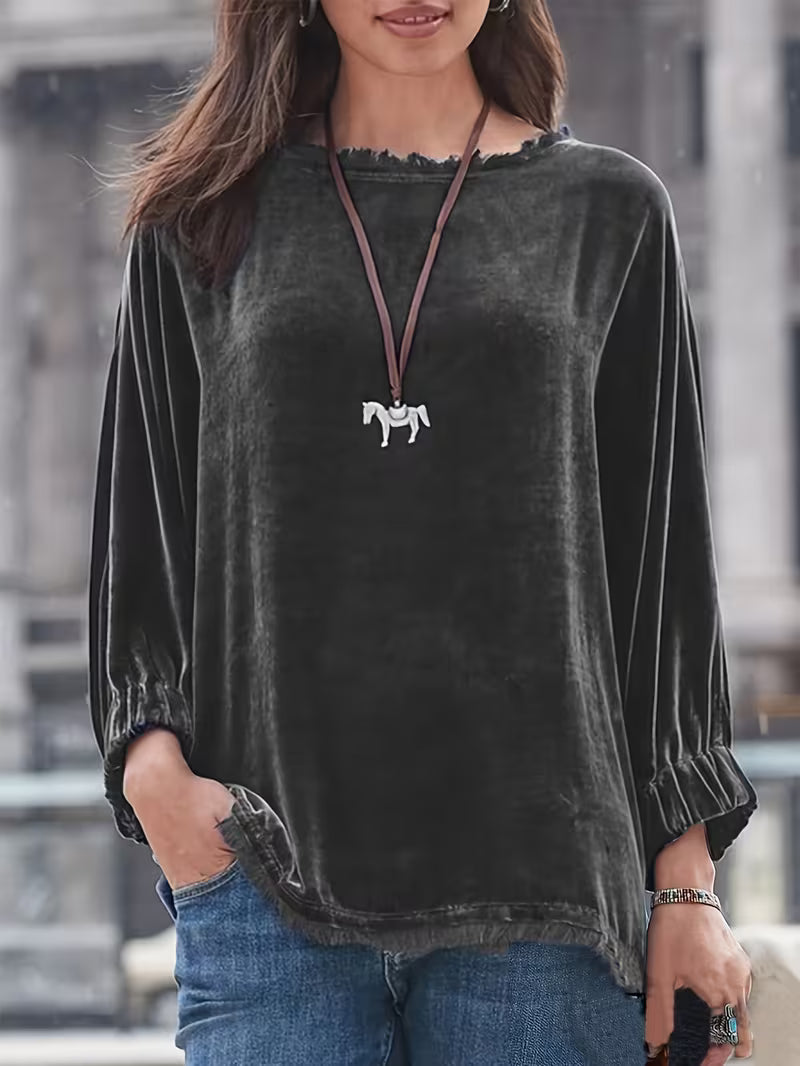 Petunia | Velvet Long Sleeve Loose Fit Top