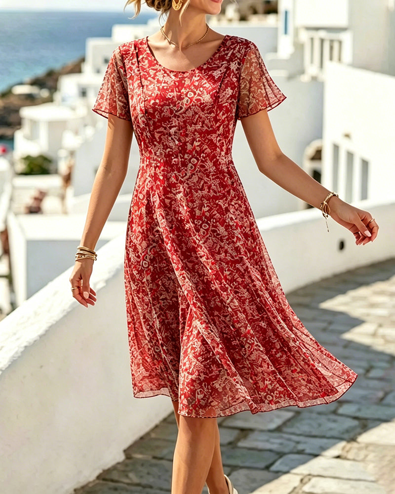Venla | Floral Print Short Sleeve Midi Dress