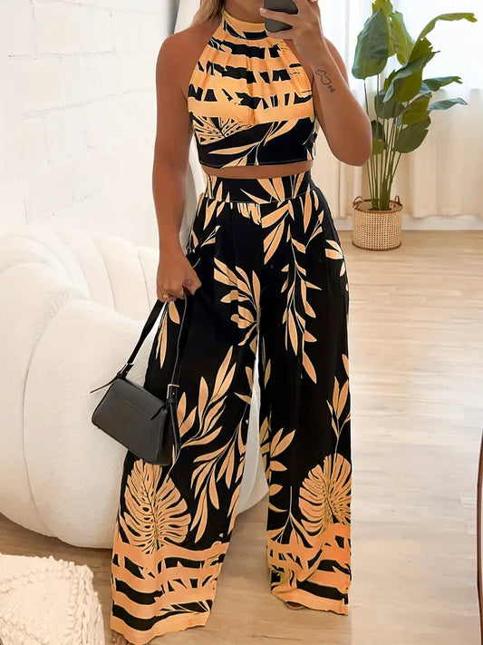 Zirina | Tropical Print Halter Two Piece Set