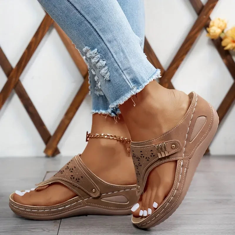 Tiara - Wedge Flip Flop Cutout Sandals