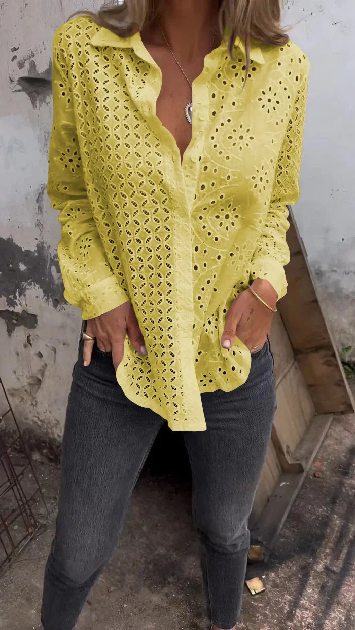 Tommie | Eyelet Long Sleeve Button Blouse