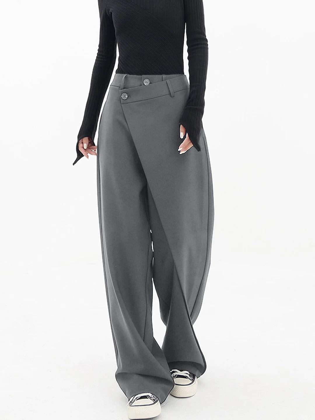 Briia | Baggy Trousers with Button Detail in Black