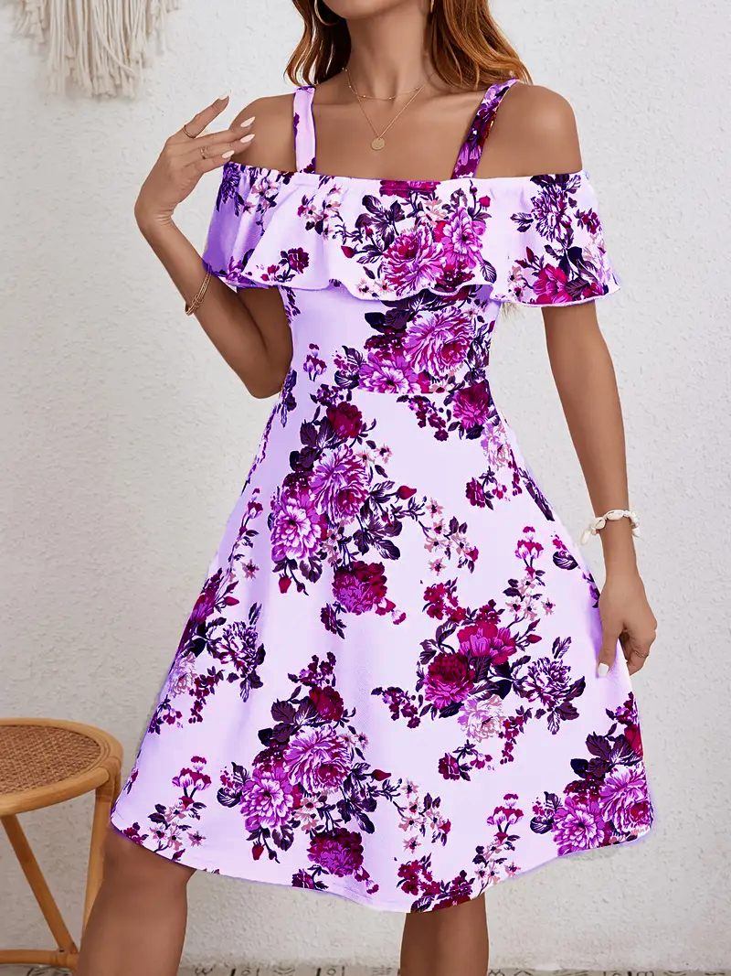 Rosanne | Floral Print Off Shoulder Midi Dress
