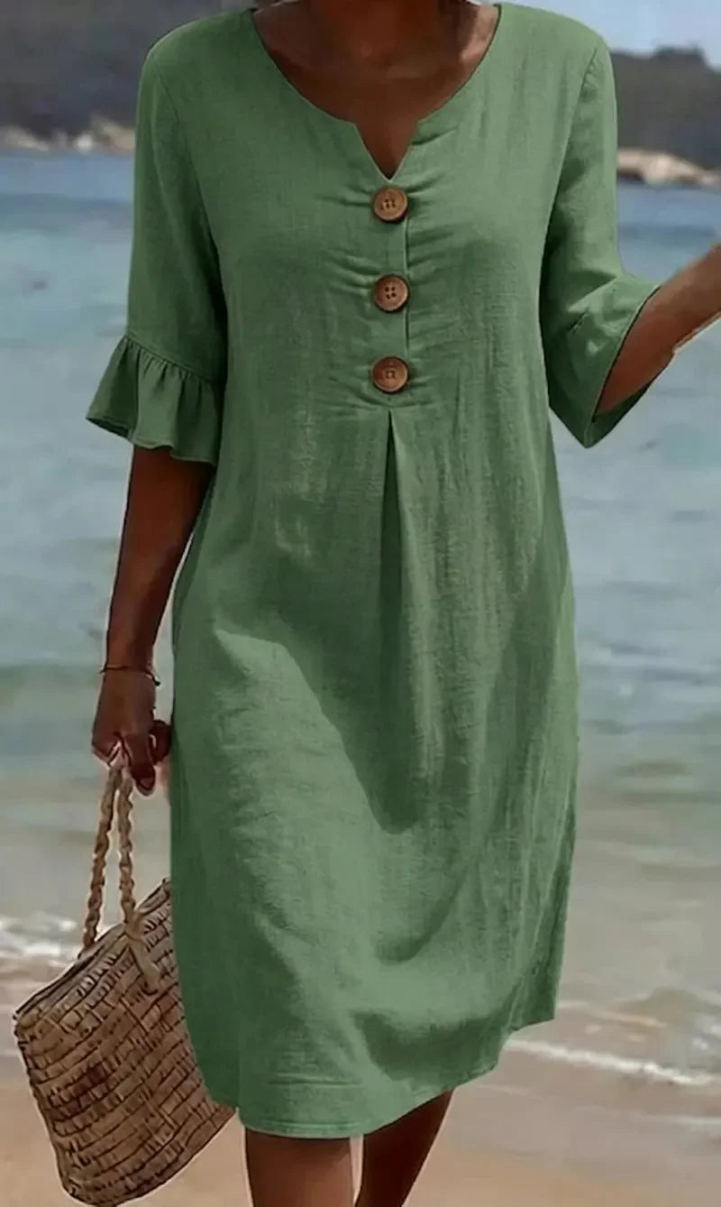 Mlaina - Button Front Frill Sleeve Midi Dress