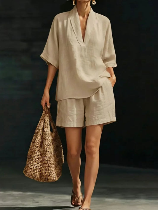 Silvani | Linen V-Neck Shorts Co-ord Set