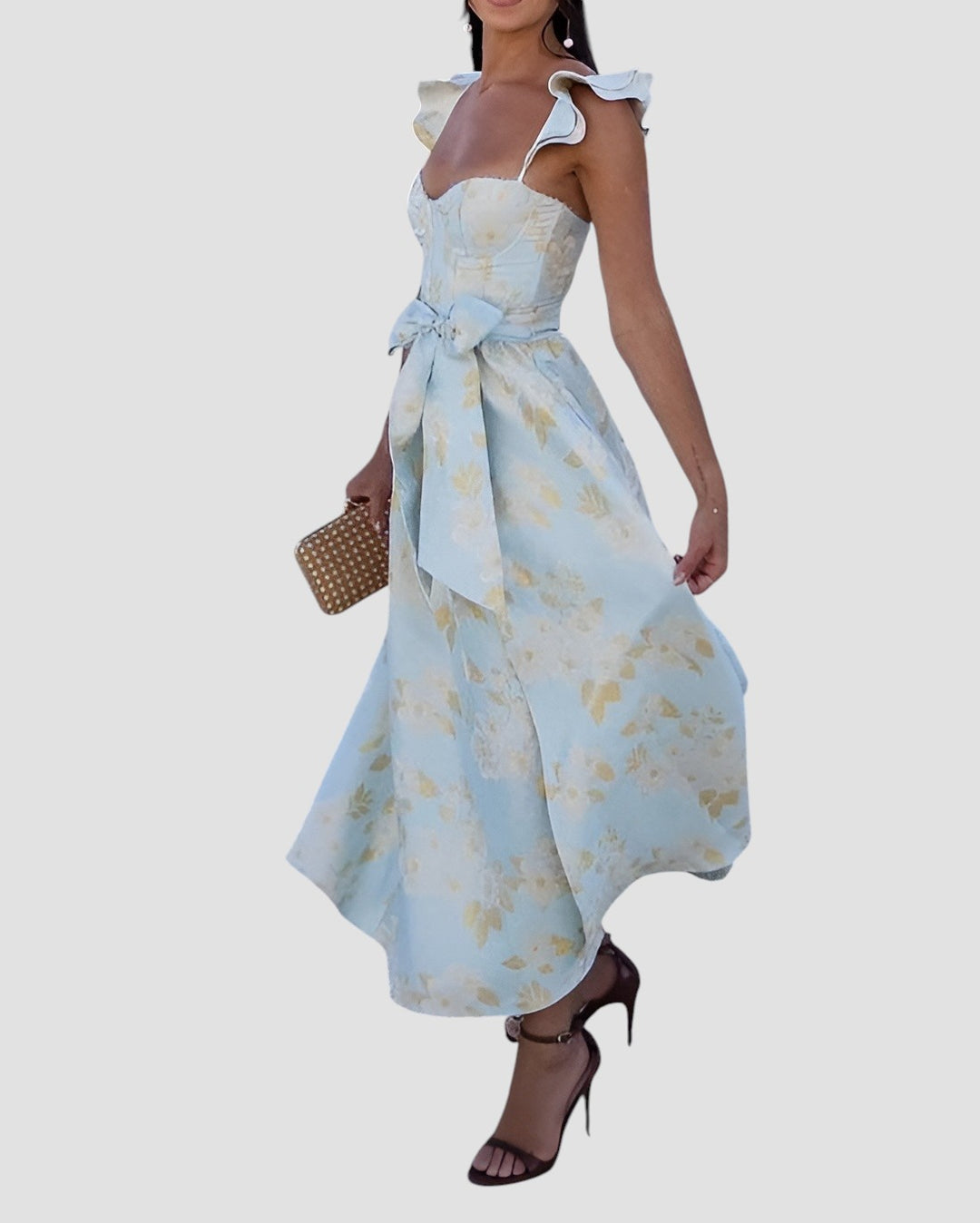 Olesya | Floral Print Tie Waist Midi Dress