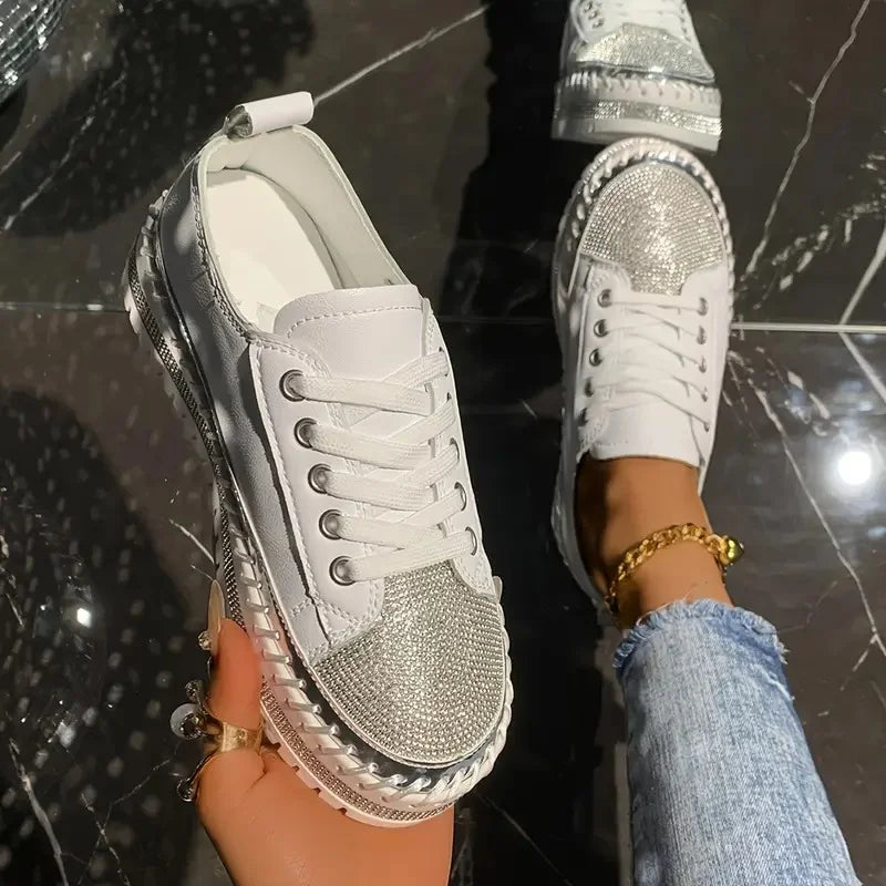 Draya | Rhinestone Lace-Up Low Top Trainers