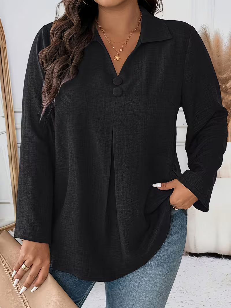 Noyelle | Long Sleeve Collared Pleated Blouse
