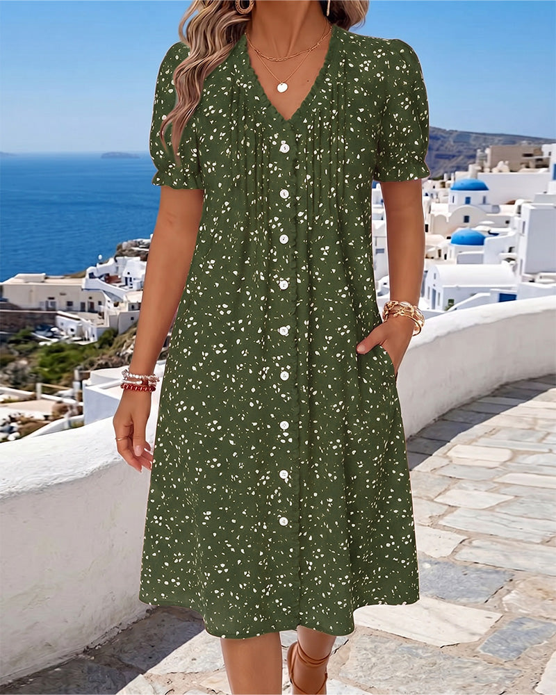 Dayma | V Neck Button Front Midi Dress