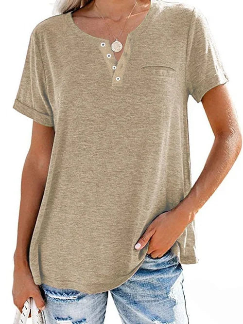 Cettina | Short Sleeve Pocket Henley T-Shirt