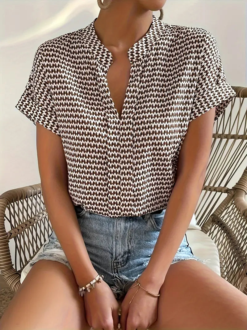 Leonore | Printed V Neck Short Sleeve Blouse