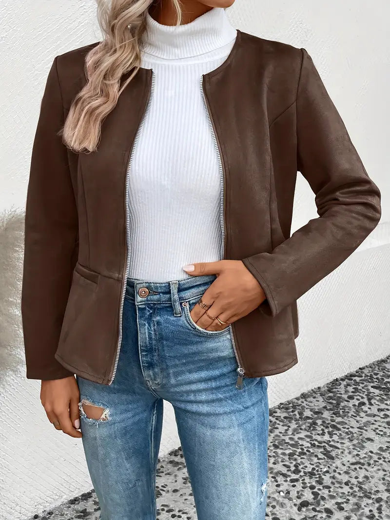 Roksana | Jacket with Round Neck and Zip Closure