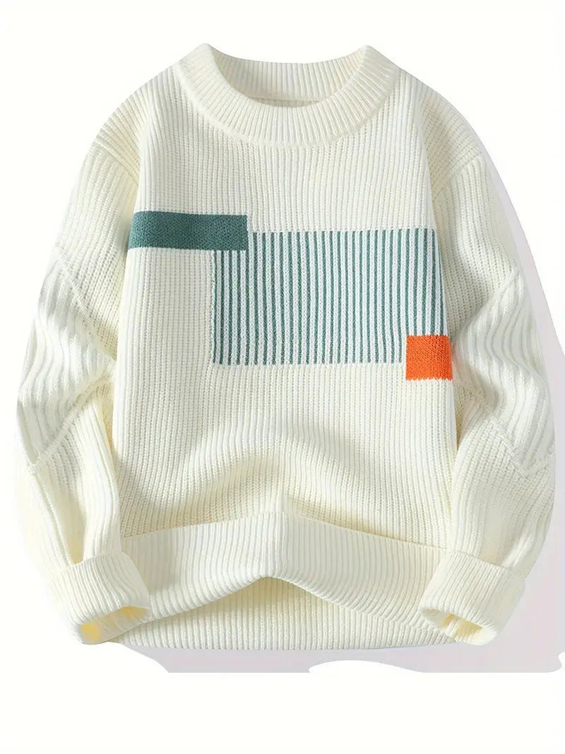Arlen | Knitted Crew Neck Geometric Pattern Jumper