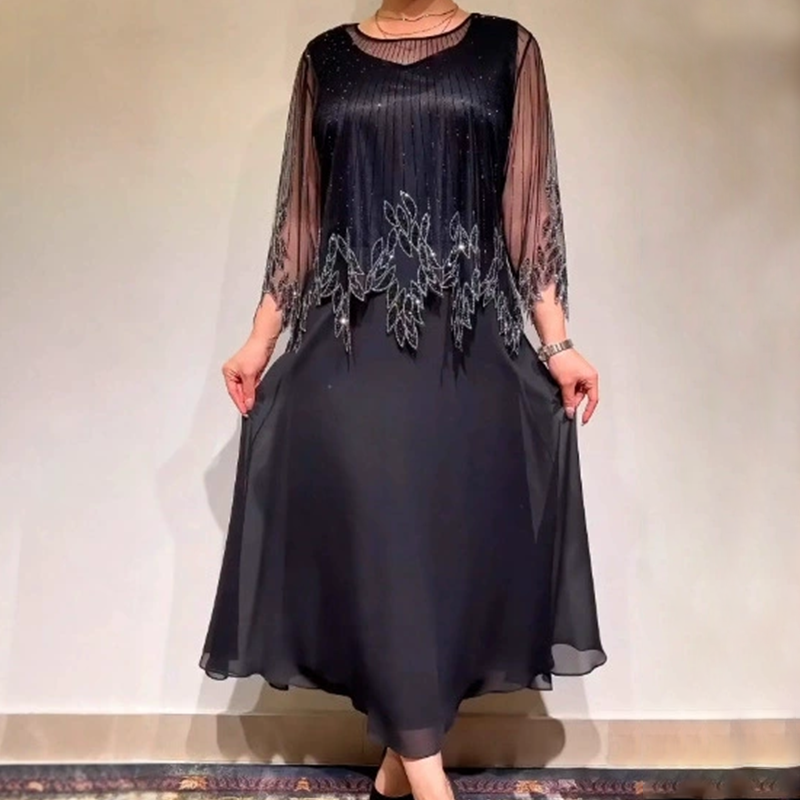Eiriana | Midi Dress Sheer Sleeve Embellished Hem