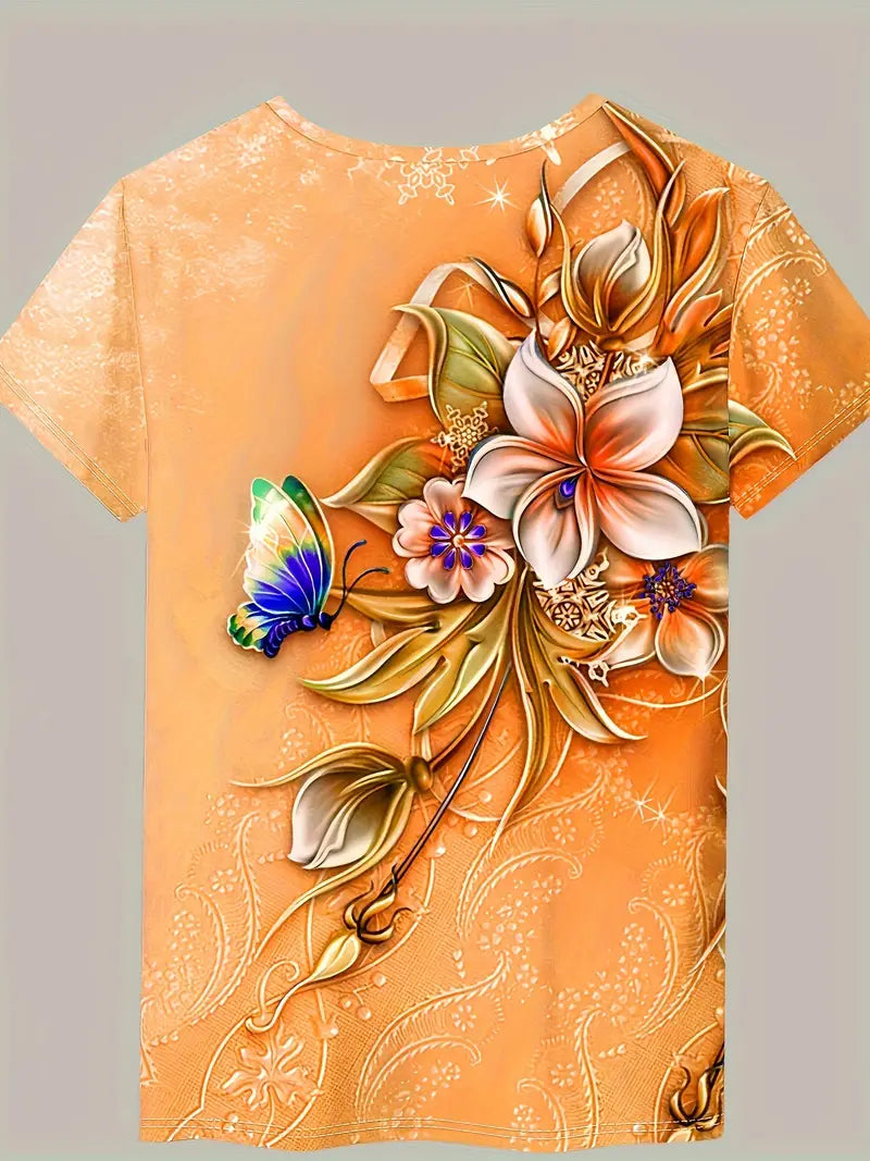 Carlisa | Floral Print Short Sleeve T Shirt