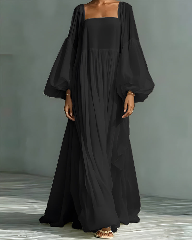 Nunila | Square Neck Balloon Sleeves Maxi Dress