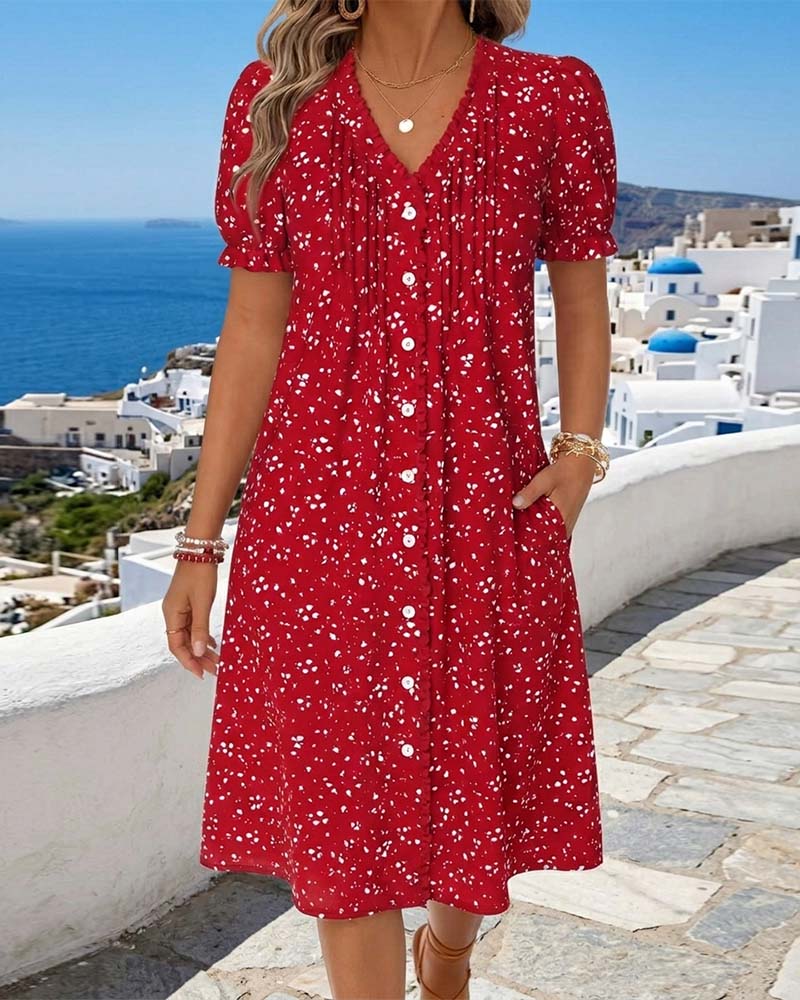 Dayma | V Neck Button Front Midi Dress