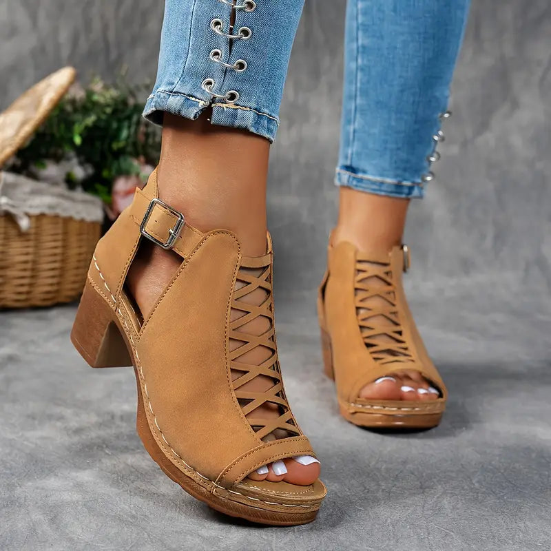 Alexia | Peep Toe Cut Out Block Heels