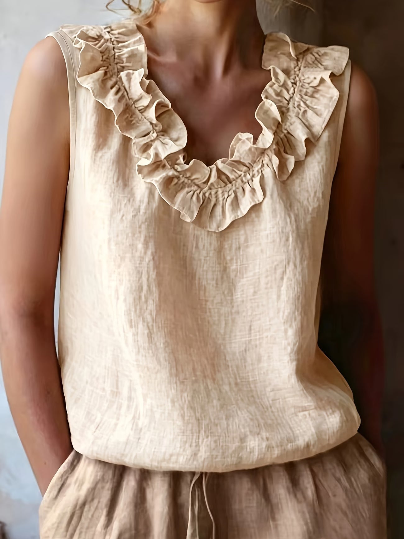 Safiya | Sleeveless Ruffle Neck Relaxed Blouse