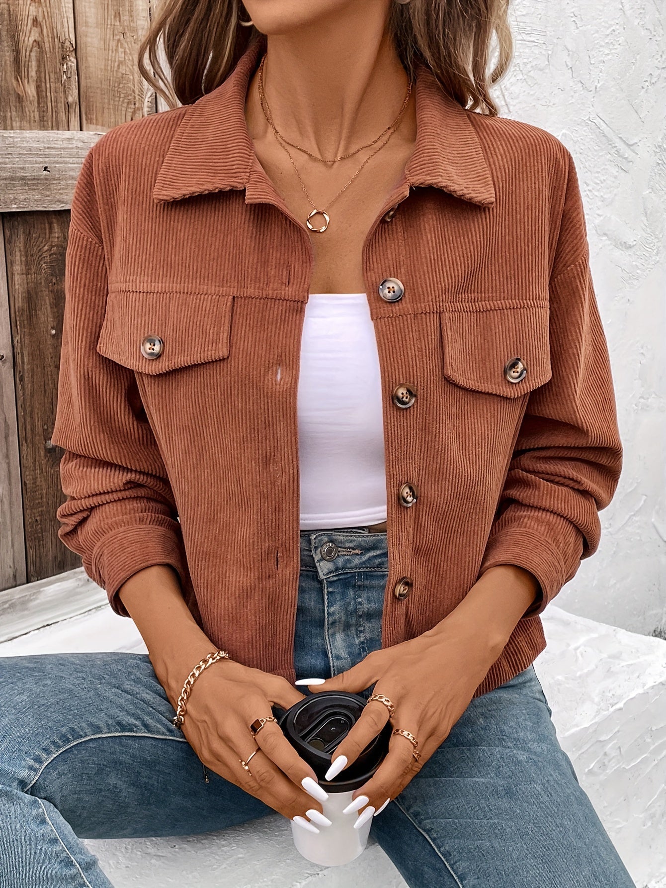 Nichola | Corduroy Button Front Cropped Jacket