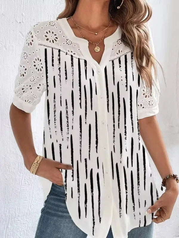 Zoila | Printed Button Front Blouse Half Sleeves