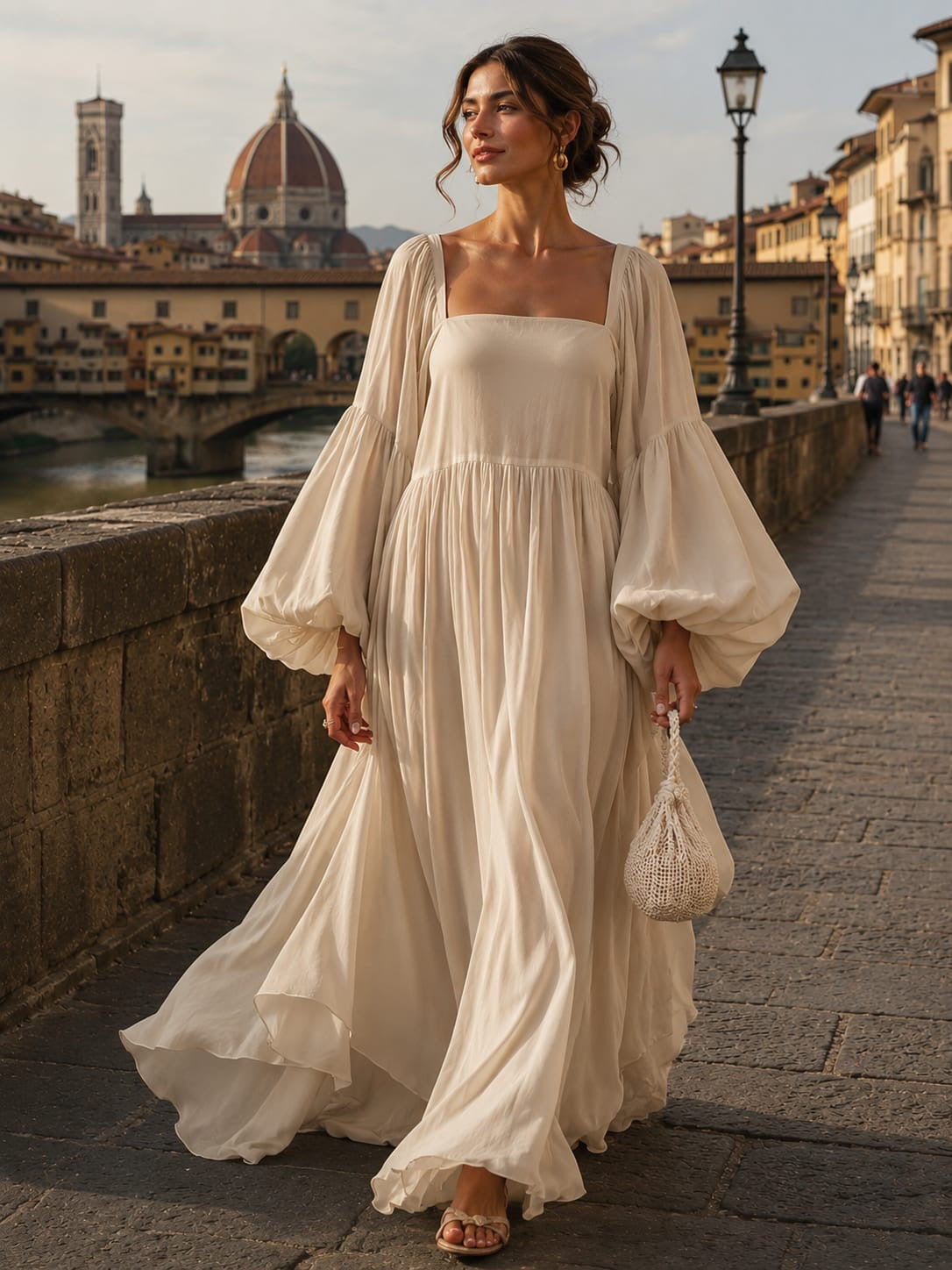 Synila | Square Neck Lantern Sleeve Maxi Dress