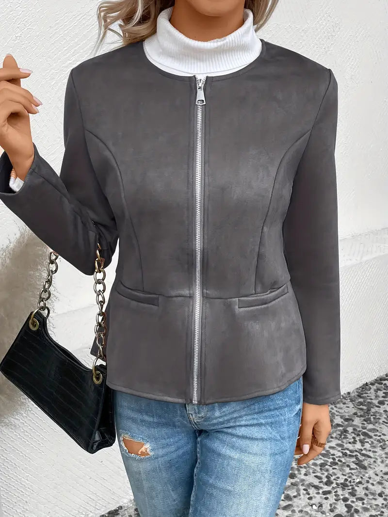 Roksana | Jacket with Round Neck and Zip Closure