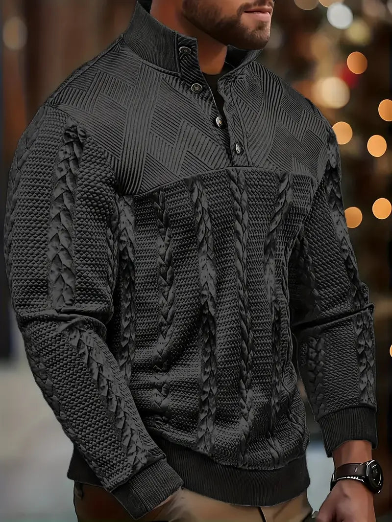 Dawson | Long Sleeve Textured Henley Knit Sweater