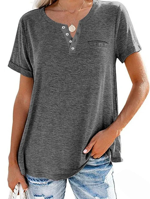 Cettina | Short Sleeve Pocket Henley T-Shirt