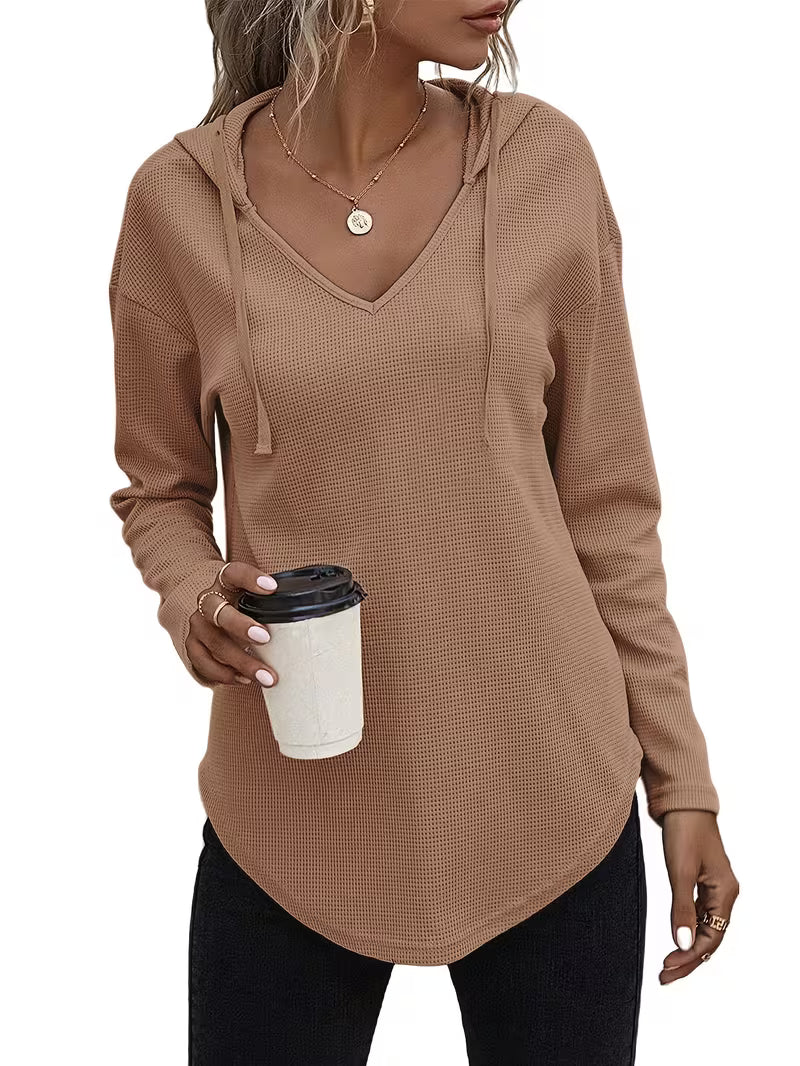 Heydi | Sweatshirt with V-Neck Hood Curved Hem